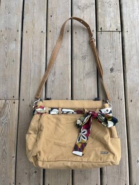 Miche Tan Canvas Shoulder Bag with Multicolor Floral Scarf and bonus scarf